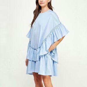 Essentiel Antwerp Becha Ruffle Poplin Oversized Tent Dress Blueberry Light Blue